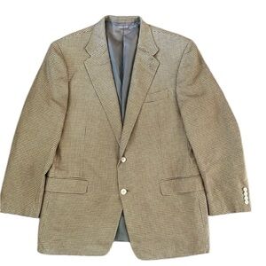 Hickey Freeman Mens Brown Wool Silk Houndstooth Blazer Size 43R